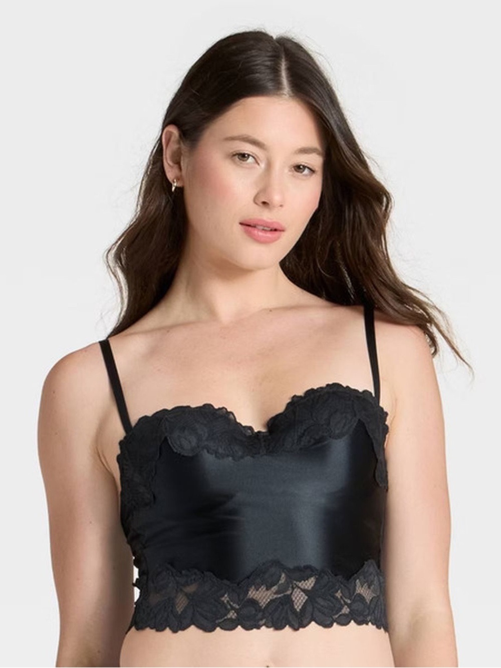 NWT Auden Black Satin & Lace Camisole Lingerie Top
